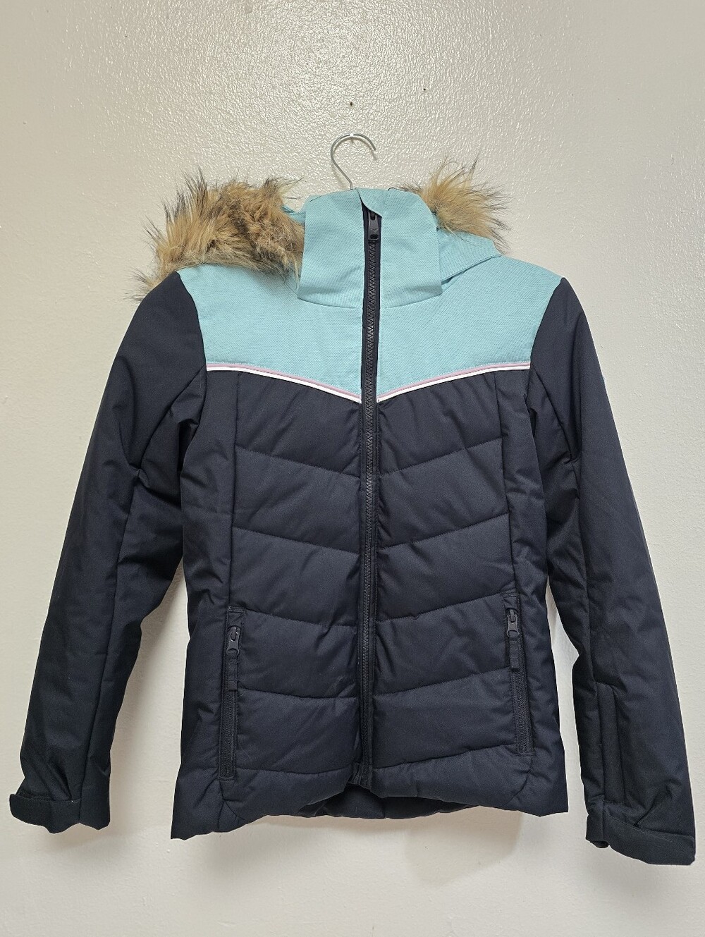 Roxy Snow Bamba Insulated Ski Snowboard Faux Fur Trimmed Hood Coat Size 12/Large